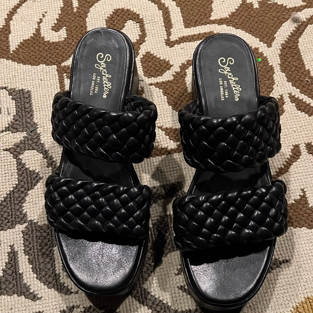 Seychelles black leather double braided slide sandal